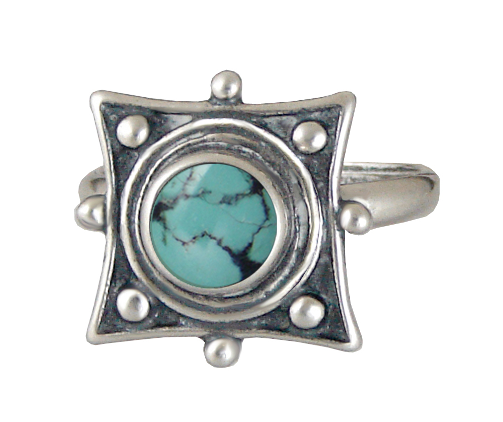 Sterling Silver Art Deco Style Gemstone Ring With Chinese Turquoise Size 6